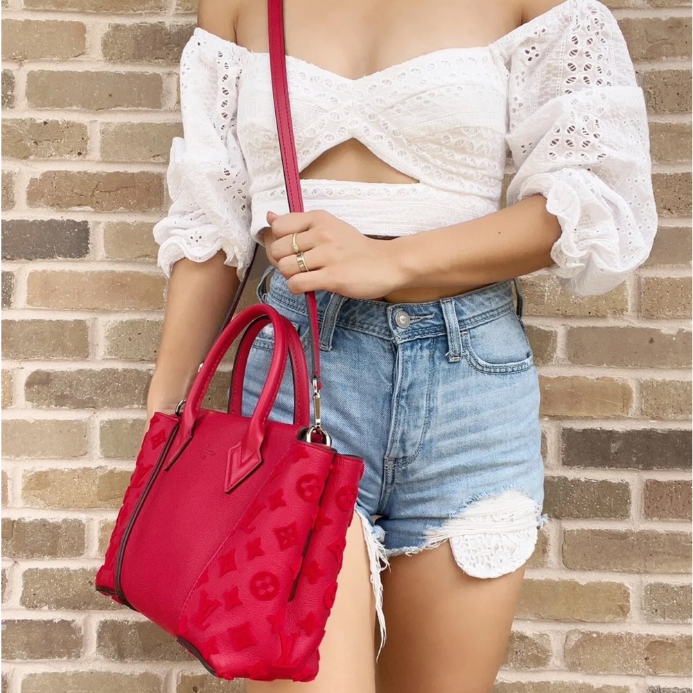 Louis Vuitton W Tote PM Satchel Crossbody Monogram Tuffetage Franboise Red - Picture 3 of 10